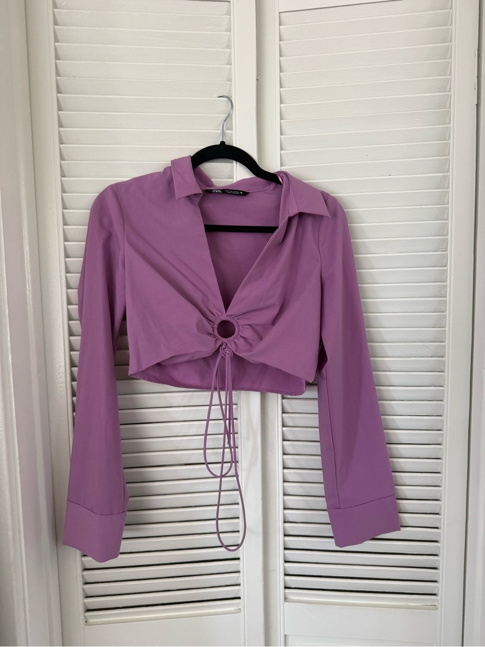 Zara Lavender Cropped Drawstring Top long sleeve